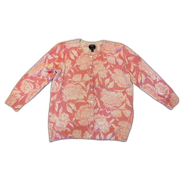 Talbots Pink Cashmere Cardigan Sweater Med‎ Petite Floral Has Mended Moth Holes - Picture 1 of 5